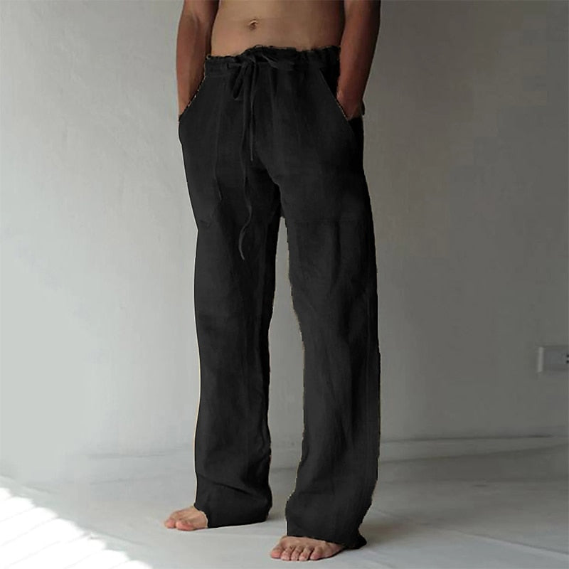 Herren Leinenhose Lässig Atmungsaktiv Sommer Freizeit Hosen 14