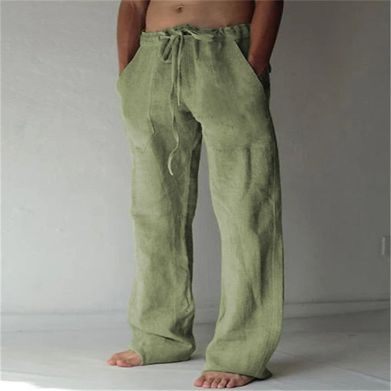 Herren Leinenhose Lässig Atmungsaktiv Sommer Freizeit Hosen 7
