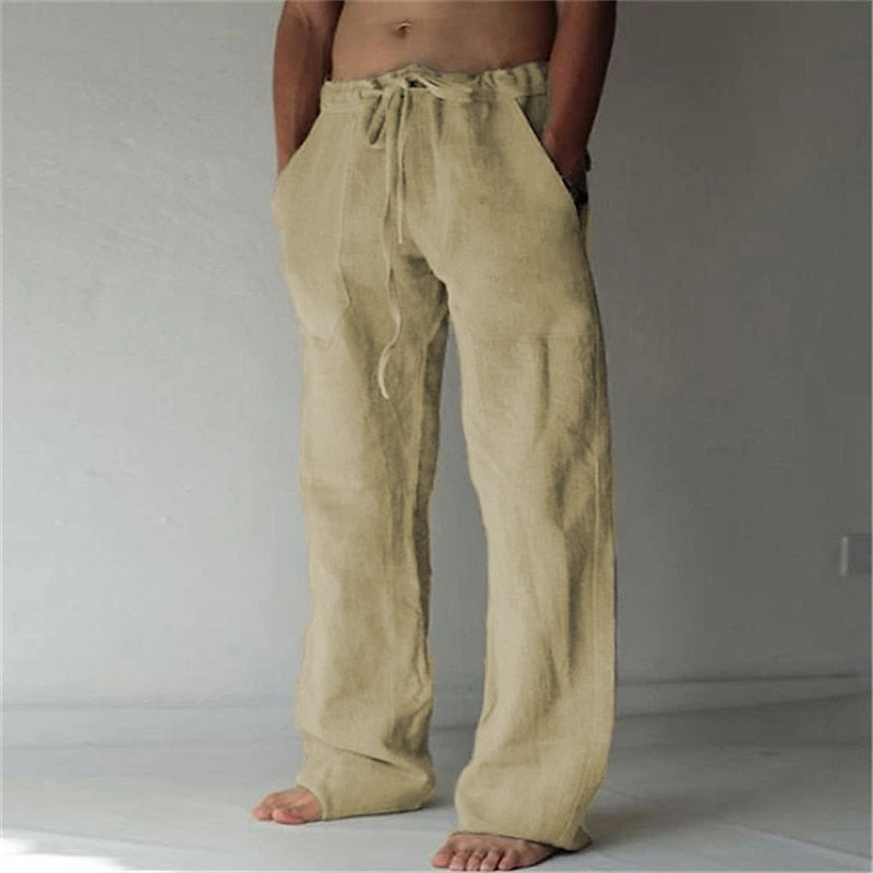 Herren Leinenhose Lässig Atmungsaktiv Sommer Freizeit Hosen 8