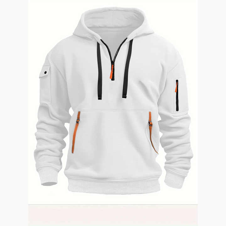 Herren Zip Hoodie Halber Reißverschluss Atmungsaktiv Bequem Baumwolle 1
