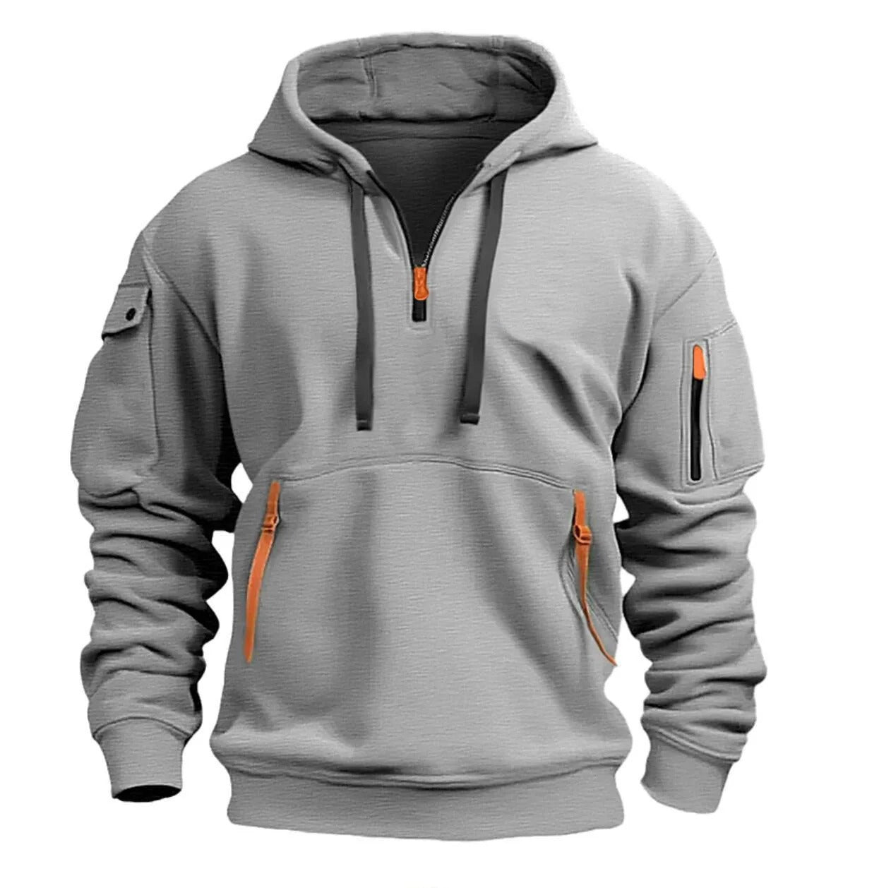 Herren Zip Hoodie Halber Reißverschluss Atmungsaktiv Bequem Baumwolle 2