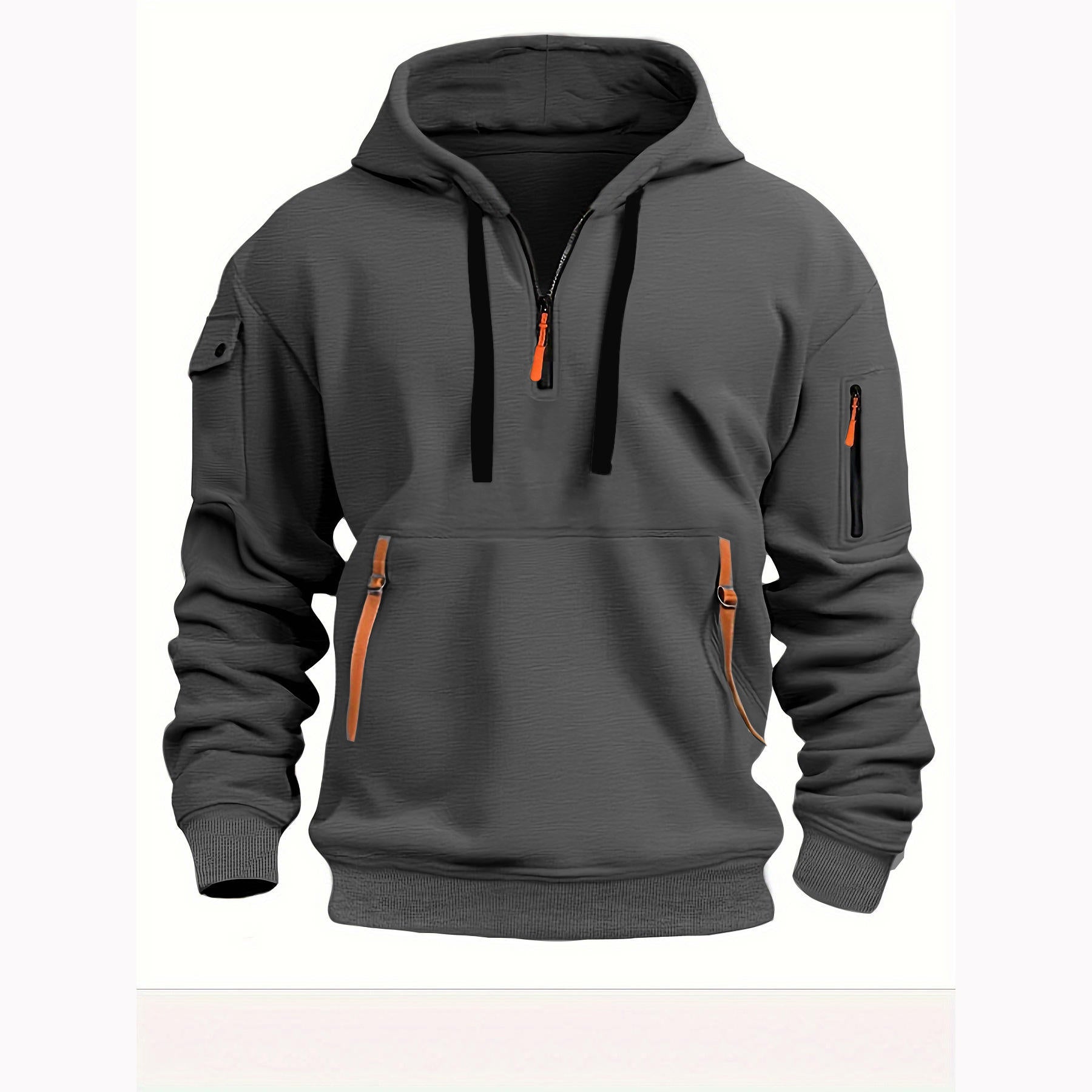 Herren Zip Hoodie Halber Reißverschluss Atmungsaktiv Bequem Baumwolle 3