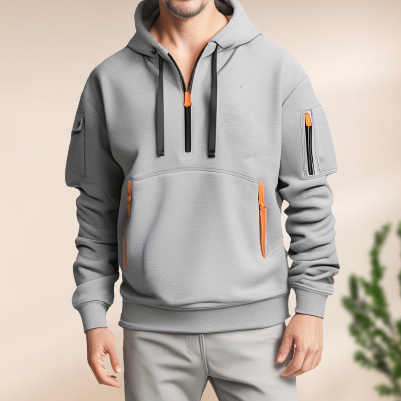 Herren Zip Hoodie Halber Reißverschluss Atmungsaktiv Bequem Baumwolle 8