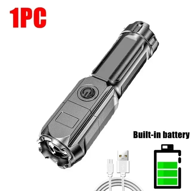 High-Power USB Rechargeable Flashlight with Waterproof Design and Telescopic Focus - Portable Torch Light 0