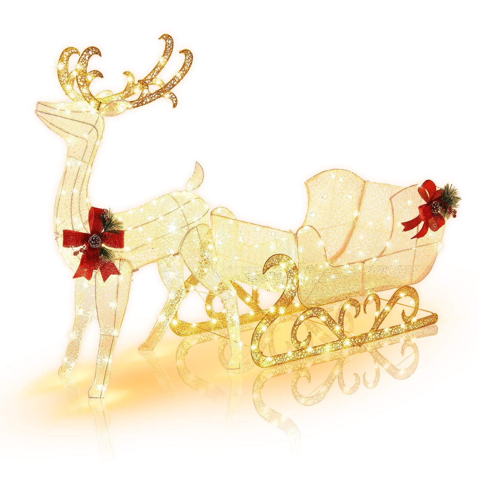 HolidayDeer – Lighted Christmas Reindeer with Santa's Sleigh and 215 Lights 0
