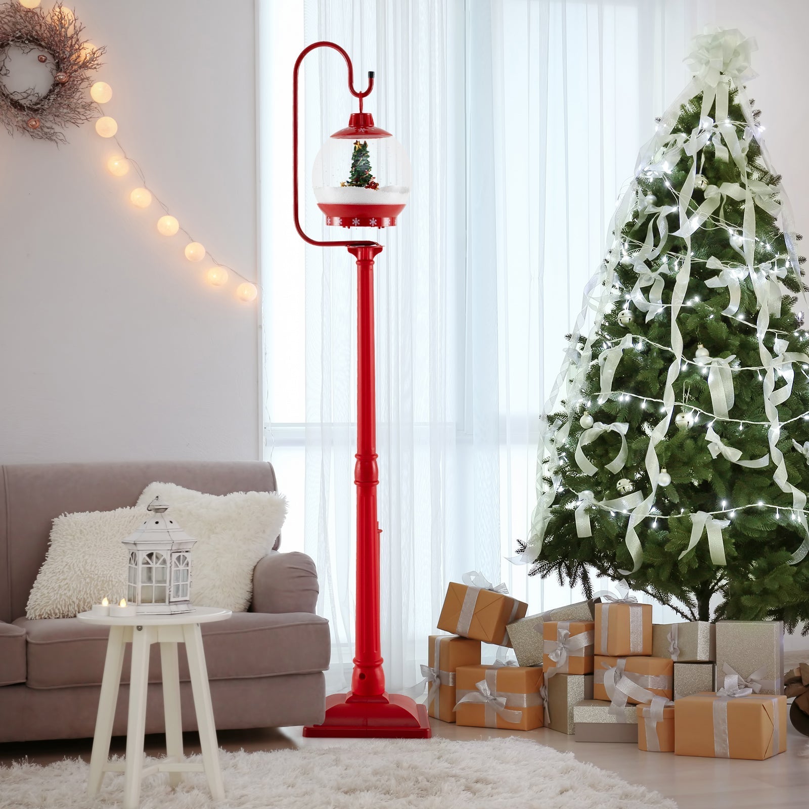 HolidayPost – 68 Inch Christmas Lantern with Magical Snow Globe 1