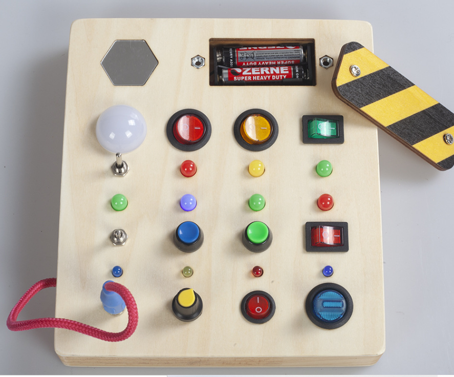 Interactive Montessori Busy Board – Wooden Educational Toy with Lights, Switches, and Sensory Activities for Kids 0
