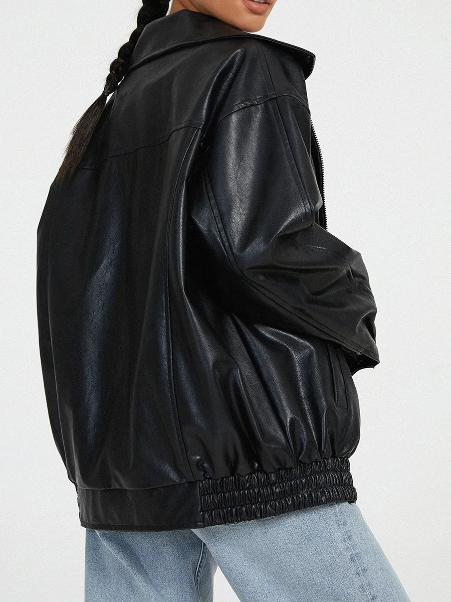 Ivana | Stylish Oversized Leather Bomber Jacket for Women - Effortless Fashion 0