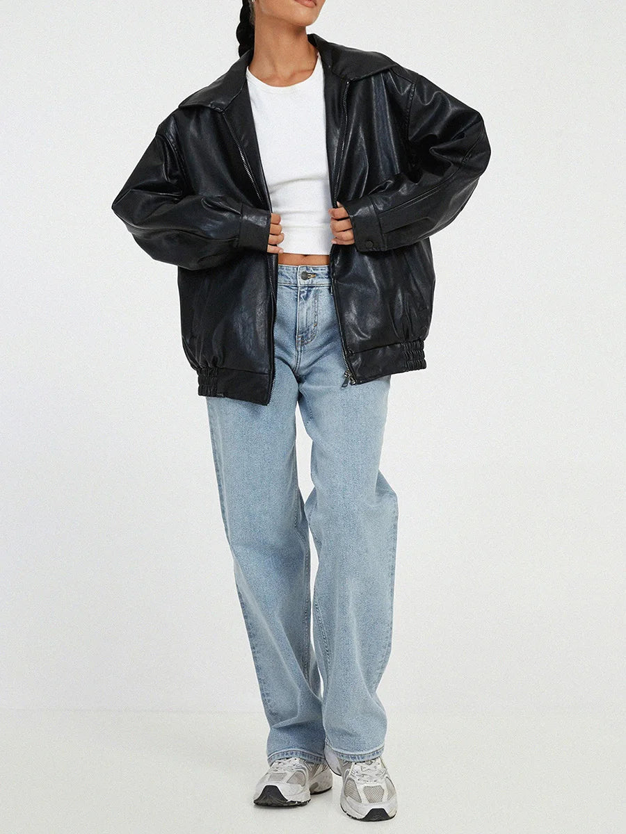 Ivana | Stylish Oversized Leather Bomber Jacket for Women - Effortless Fashion 1