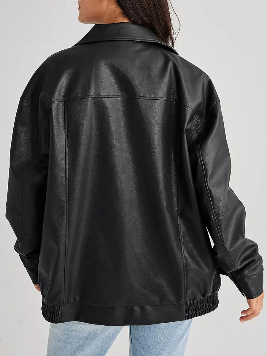 Ivana | Stylish Oversized Leather Bomber Jacket for Women - Effortless Fashion 2