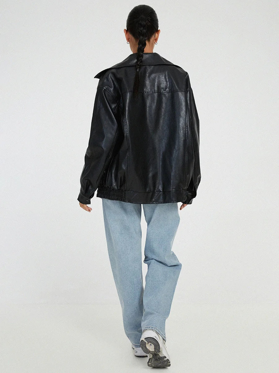 Ivana | Stylish Oversized Leather Bomber Jacket for Women - Effortless Fashion 3
