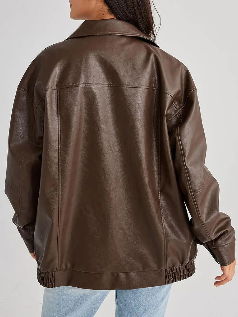 Ivana | Stylish Oversized Leather Bomber Jacket for Women - Effortless Fashion 7