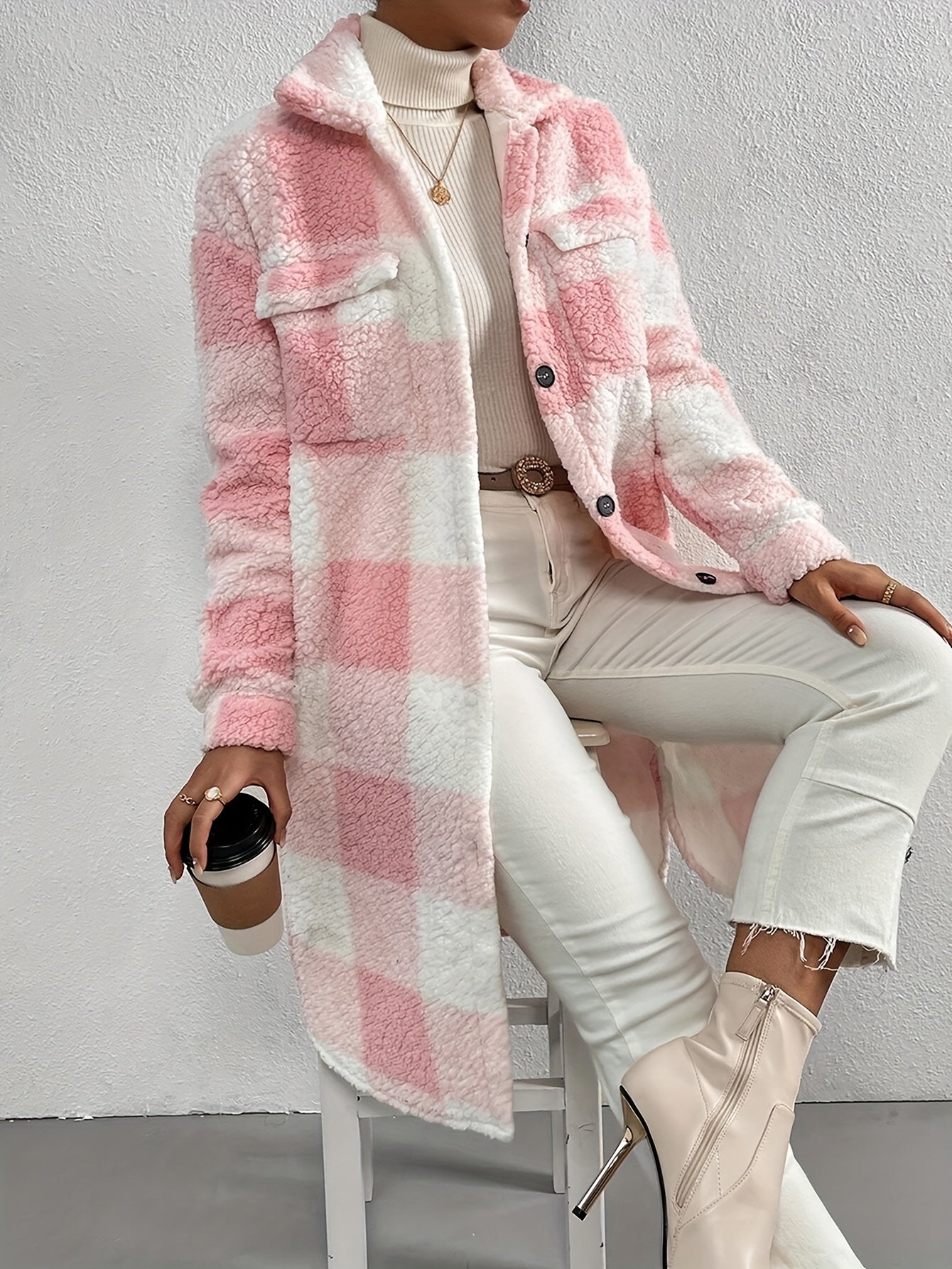 Juliette | Long Plaid Teddy Fleece Winter Coat for Women – Soft & Chic 0