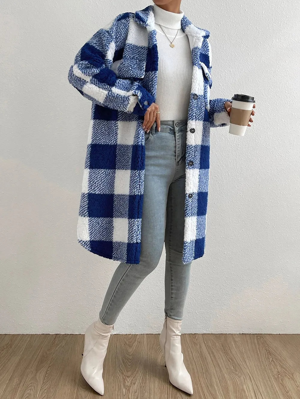Juliette | Long Plaid Teddy Fleece Winter Coat for Women – Soft & Chic 2
