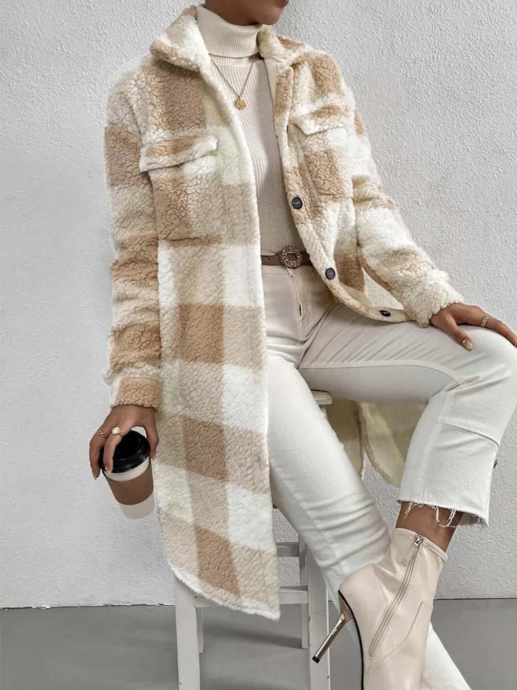 Juliette | Long Plaid Teddy Fleece Winter Coat for Women – Soft & Chic 3