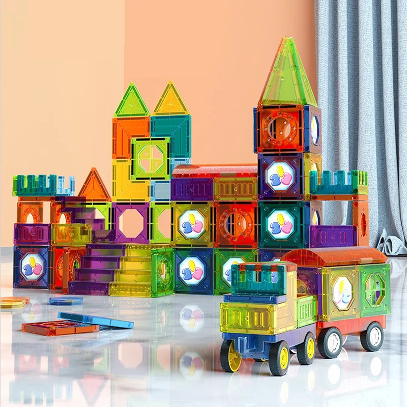 Kids Construction Toy Magnetic 69-Piece Set BPA-Free with LED Lights 1