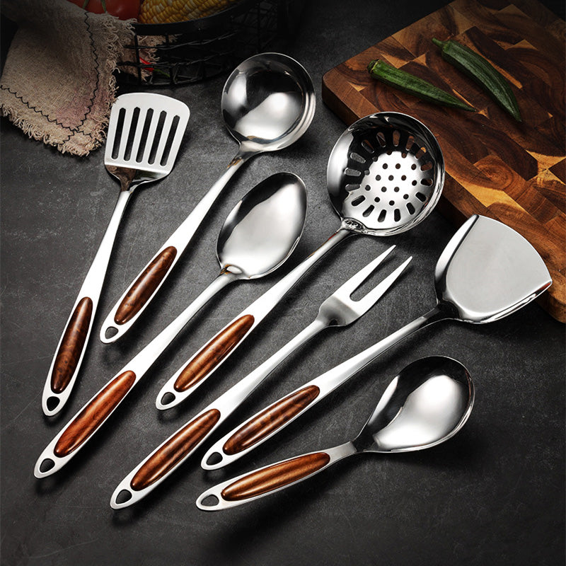 Kitchen Utensils Set Stainless Steel Wooden Handle 0