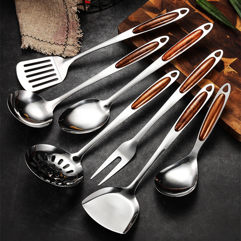 Kitchen Utensils Set Stainless Steel Wooden Handle 1