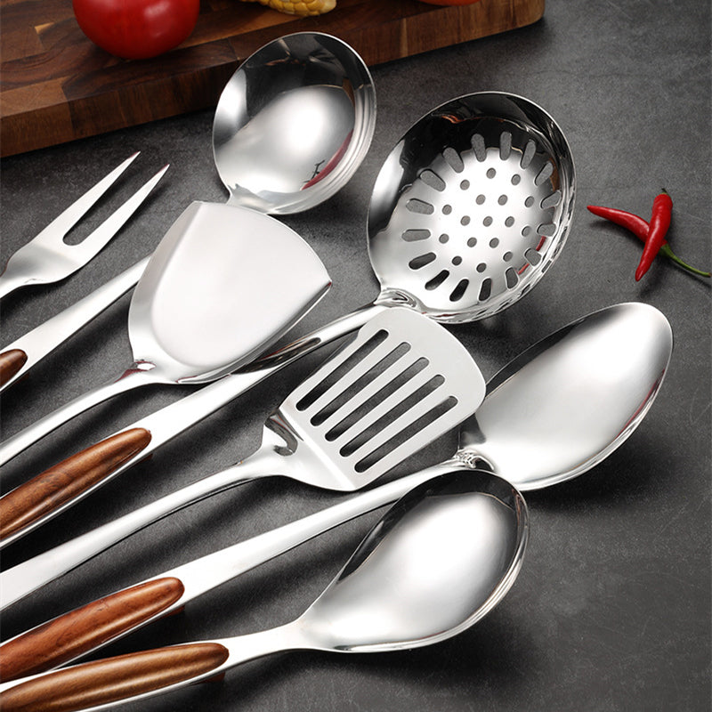 Kitchen Utensils Set Stainless Steel Wooden Handle 4