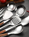 Kitchen Utensils Set Stainless Steel Wooden Handle 4