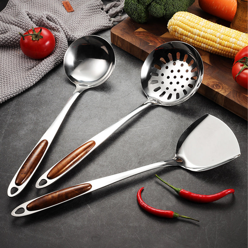 Kitchen Utensils Set Stainless Steel Wooden Handle 5