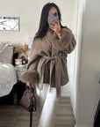 Lace-Up Elegant Women's Coat – Stylish Winter Coat for Cold Weather, Knee-Length, Multiple Colors 0