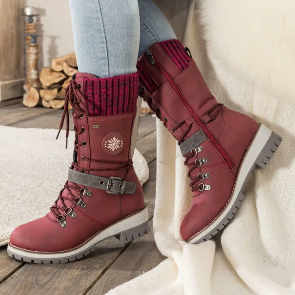 Ladies Winter Lace-Up Boots with Knitted Cuff and Anti-Slip Sole - Black Boots for Women 3