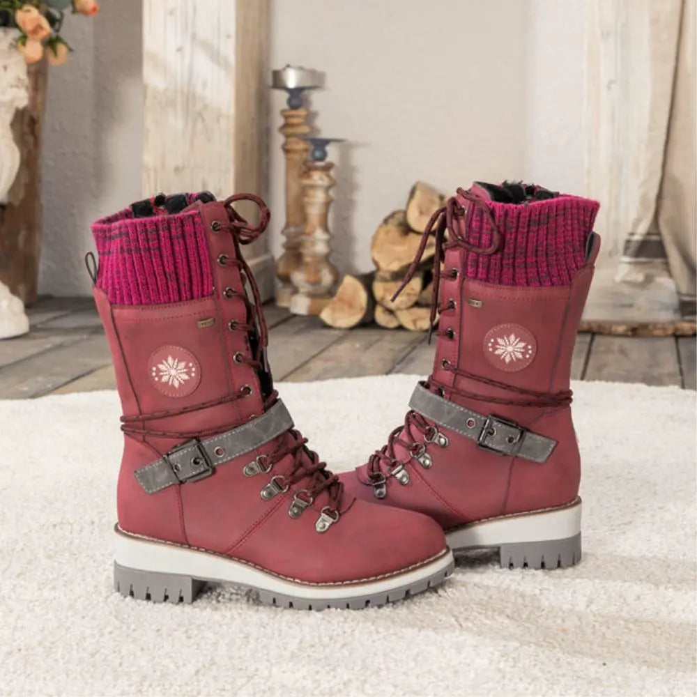 Ladies Winter Lace-Up Boots with Knitted Cuff and Anti-Slip Sole - Black Boots for Women 4