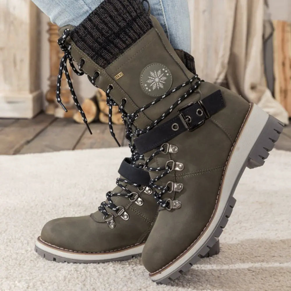 Ladies Winter Lace-Up Boots with Knitted Cuff and Anti-Slip Sole - Black Boots for Women 5