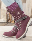Ladies Winter Lace-Up Boots with Knitted Cuff and Anti-Slip Sole - Black Boots for Women 7