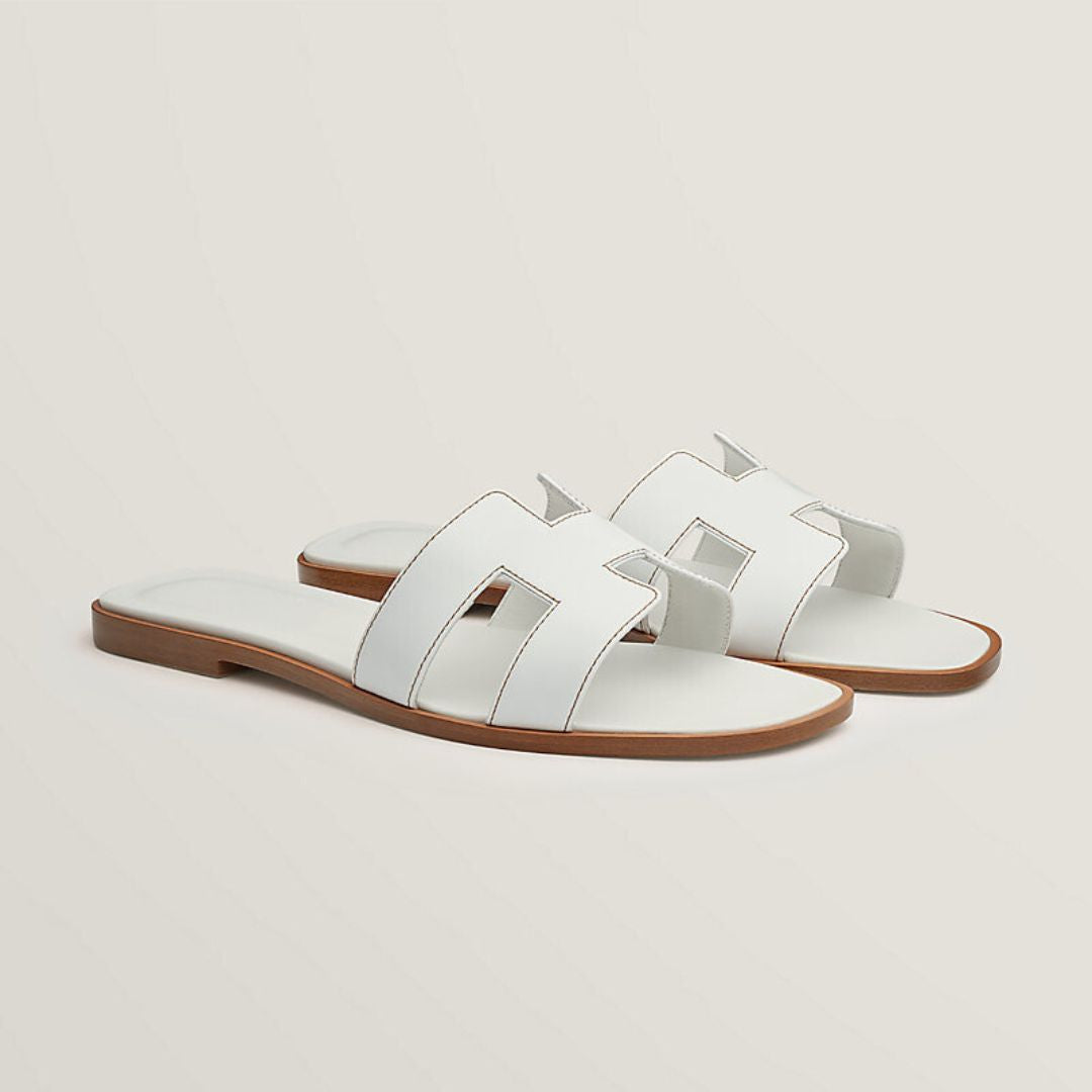 Leather Flat Sandals with Cut Out Strap 0