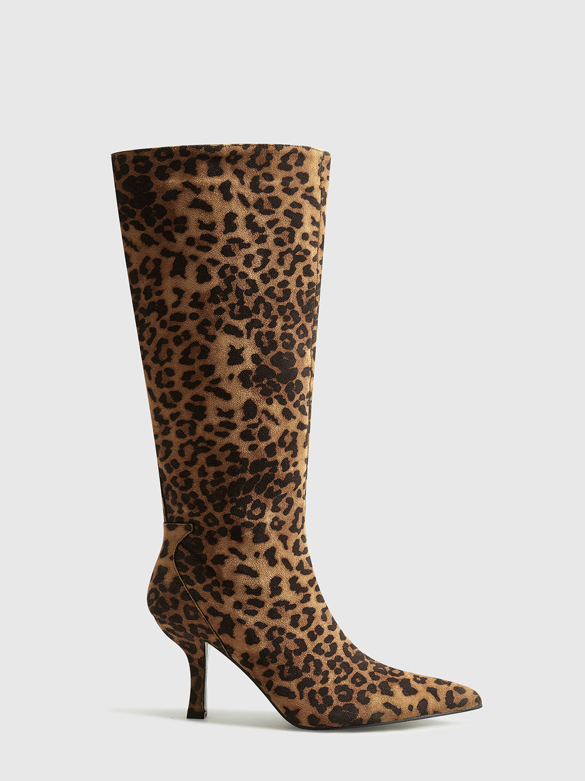Leopard Print Knee High Boots for Women with Pointed Toe and Mid-Heel – Stylish and Comfortable 2