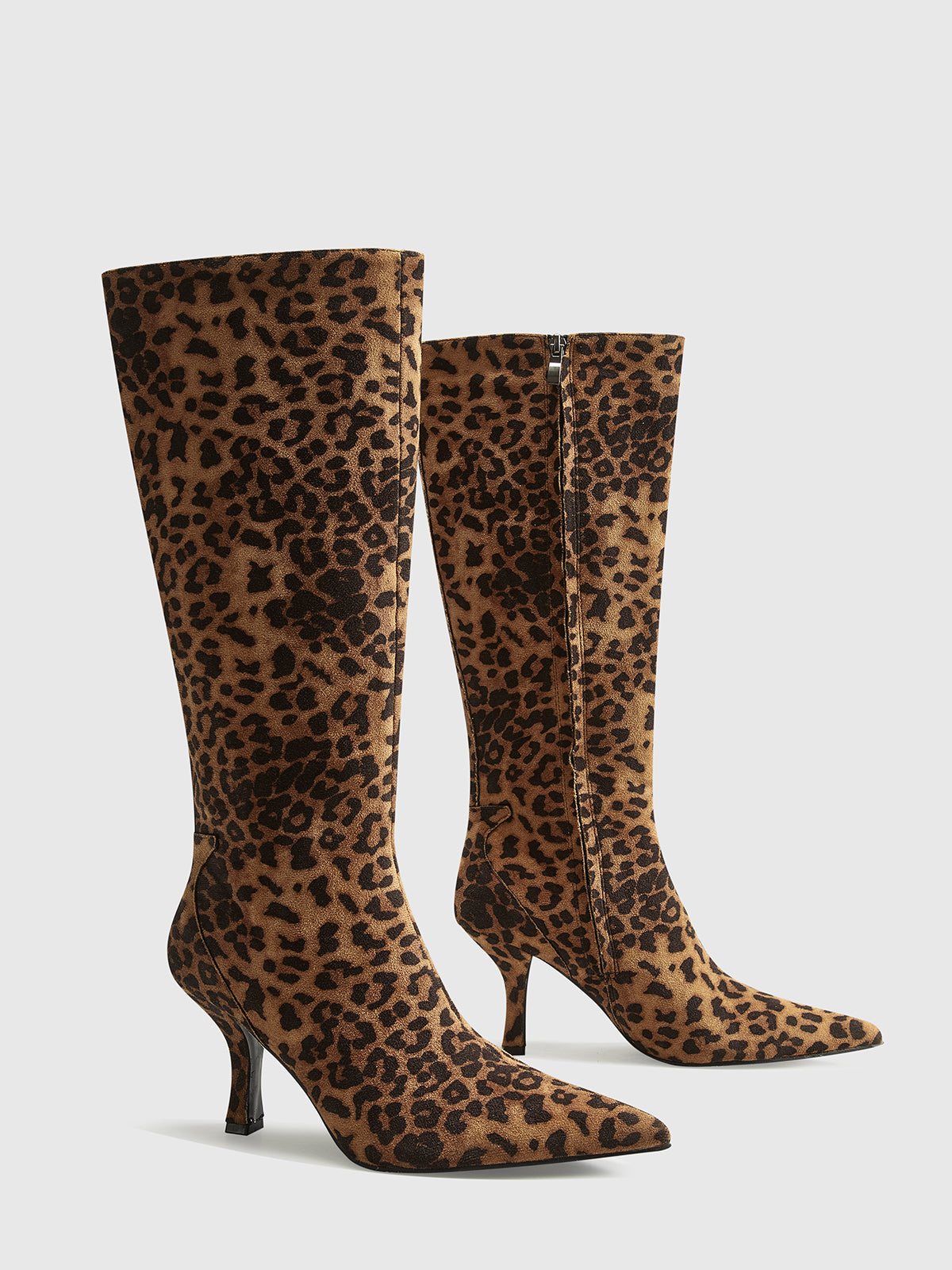 Leopard Print Knee High Boots for Women with Pointed Toe and Mid-Heel – Stylish and Comfortable 3