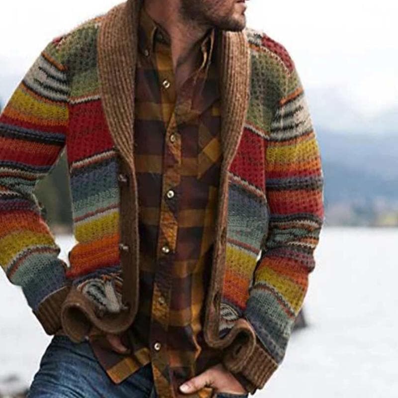 Liam | Cozy Multi-Striped Men's Cardigan Sweater 0