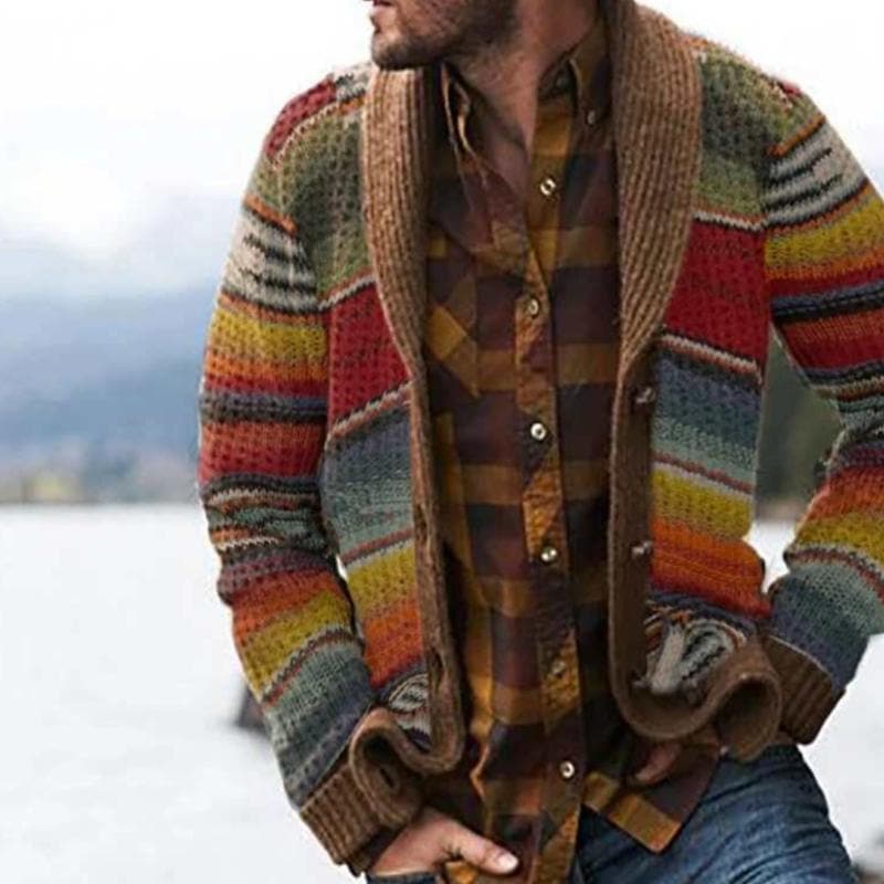 Liam | Cozy Multi-Striped Men's Cardigan Sweater 1