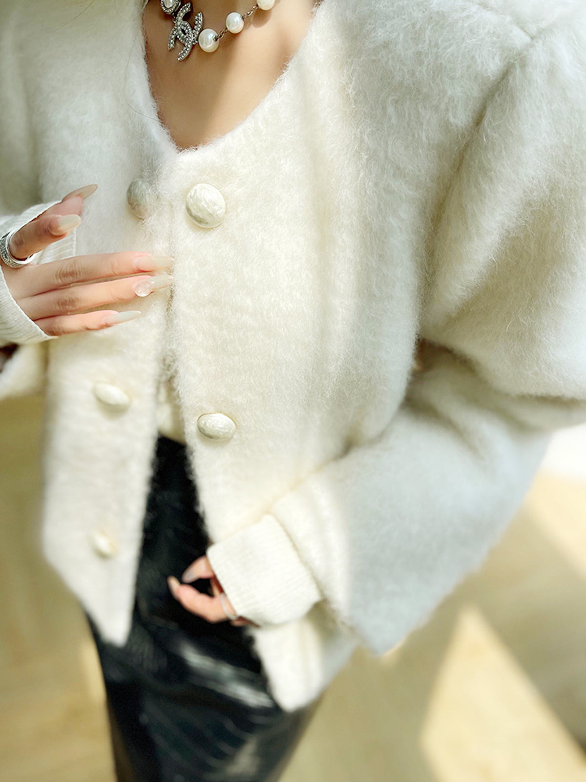 Louise | Fuzzy Button Short Wool Coat 1