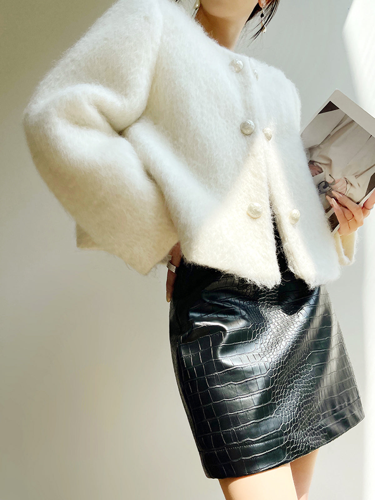 Louise | Fuzzy Button Short Wool Coat 2