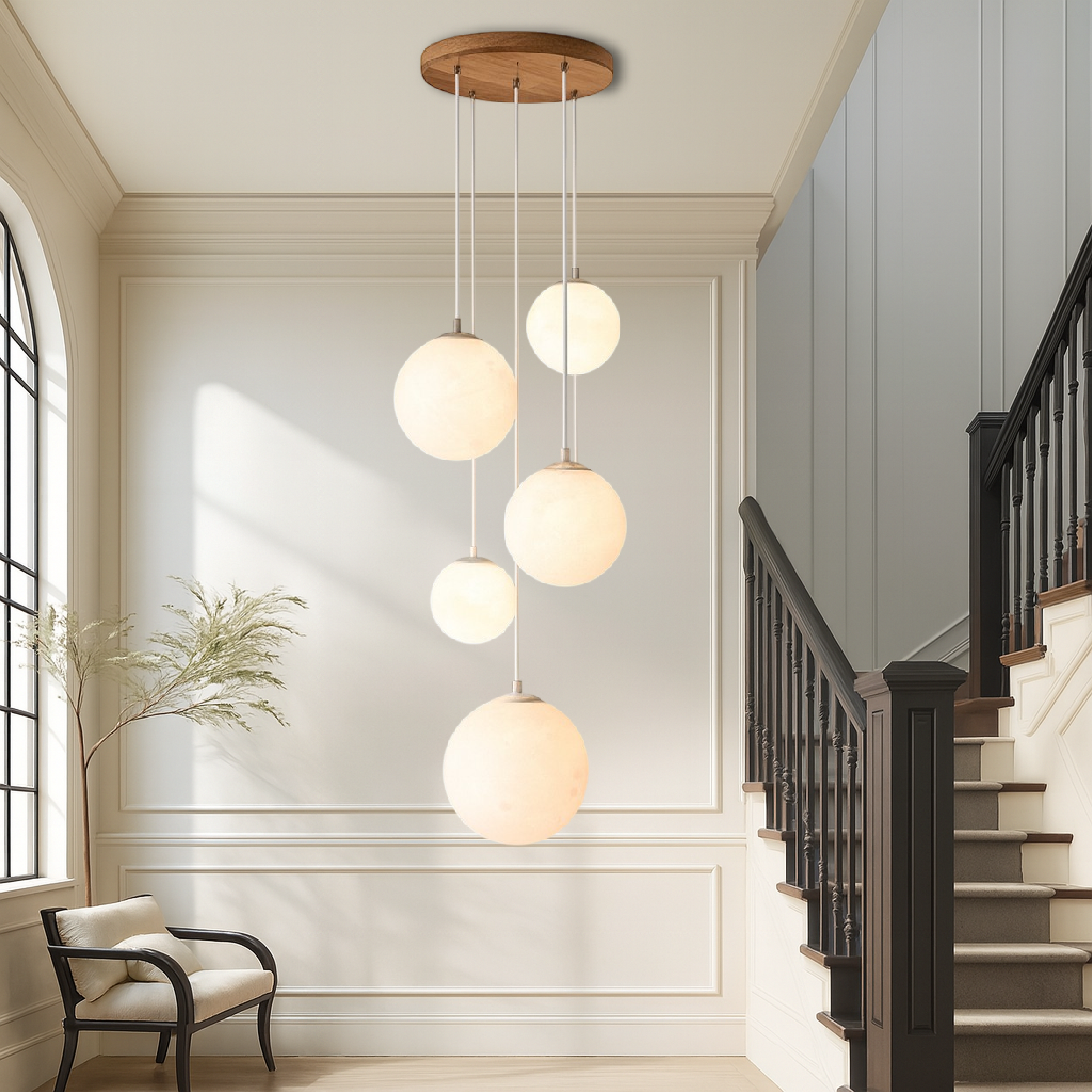 LumiGlow | Scandinavian Chandelier Moon Lamp Stairs with Sculptural Elegance 0