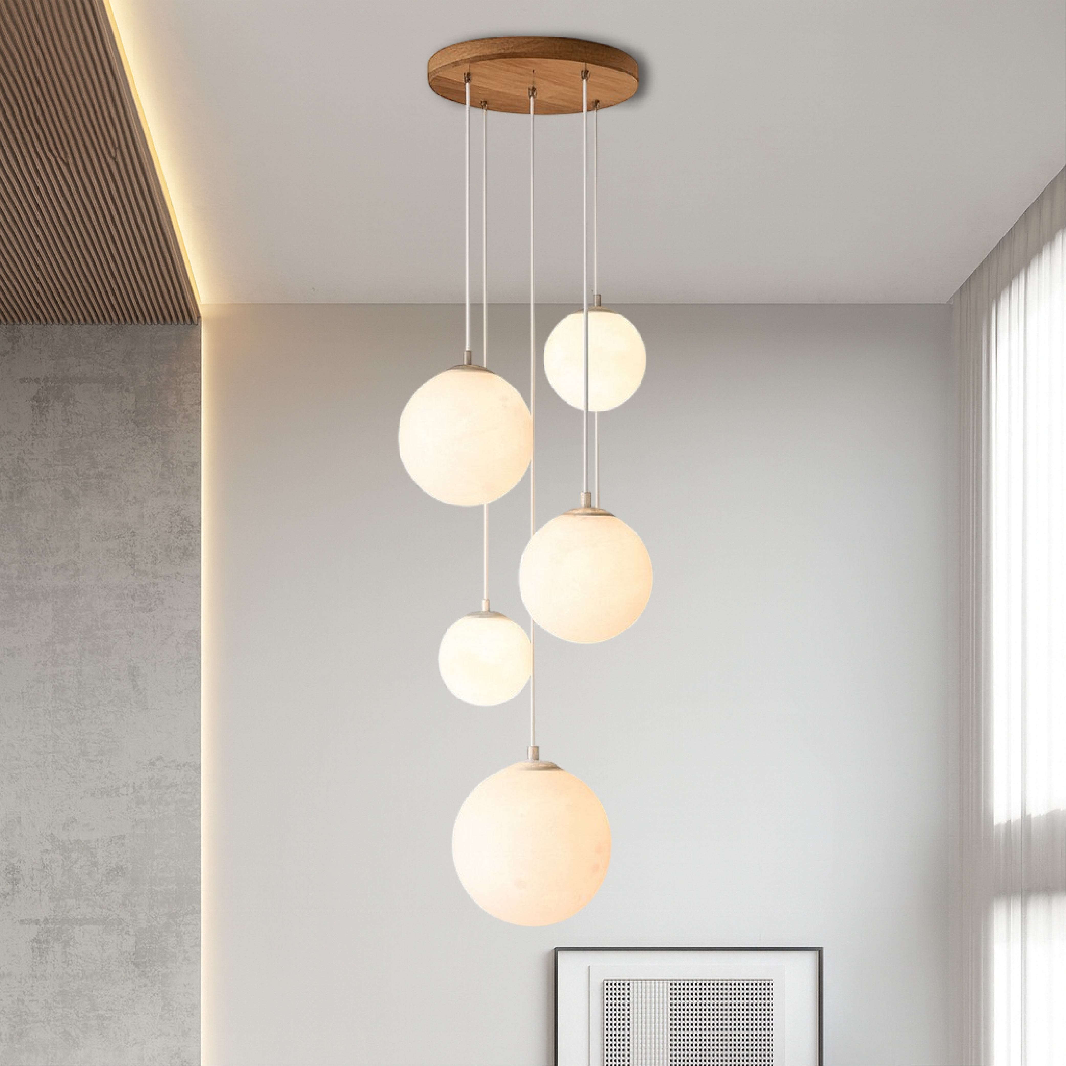 LumiGlow | Scandinavian Chandelier Moon Lamp Stairs with Sculptural Elegance 2