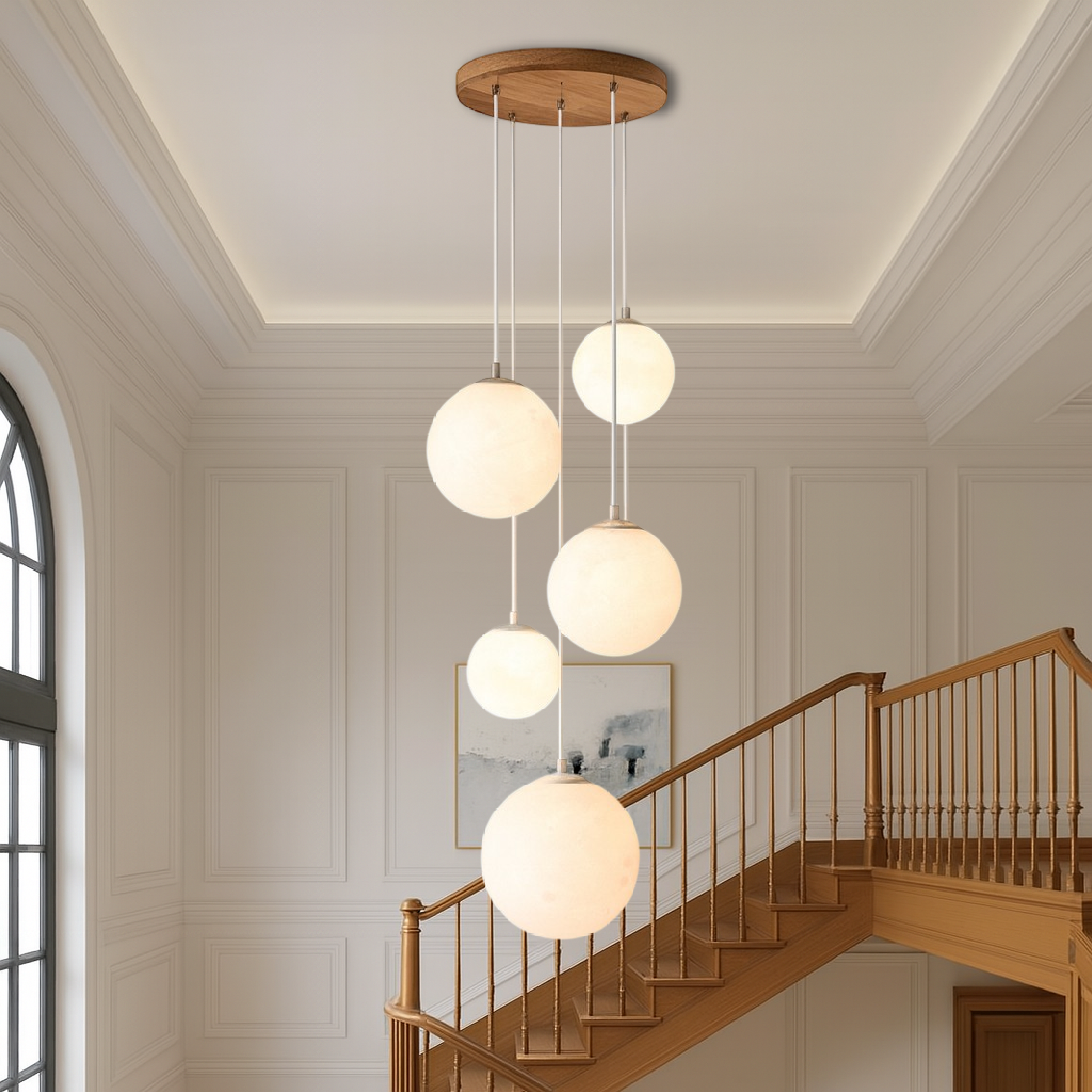 LumiGlow | Scandinavian Chandelier Moon Lamp Stairs with Sculptural Elegance 3