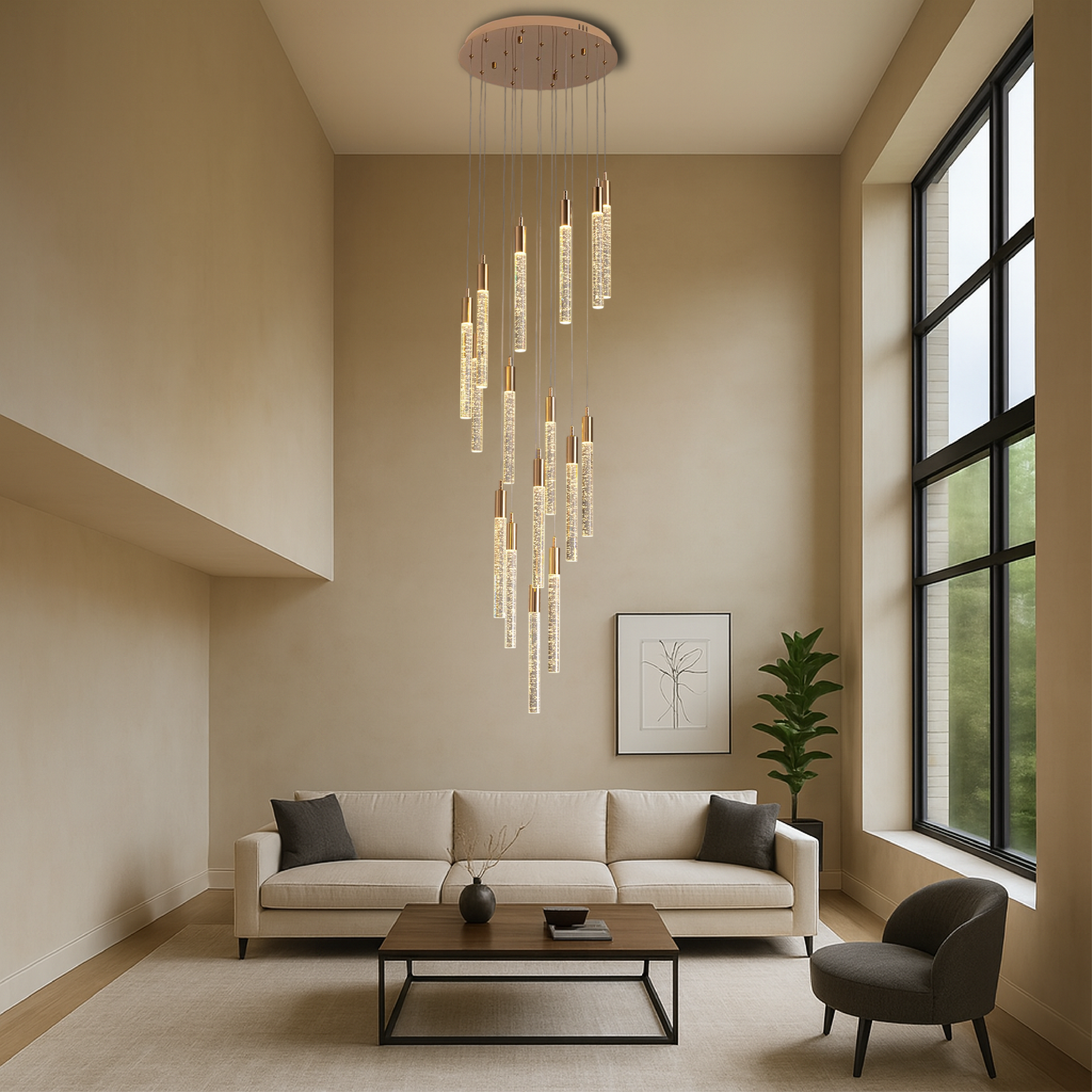 Lumina | Gold Acrylic Stair Chandelier for Sophisticated Interior 0