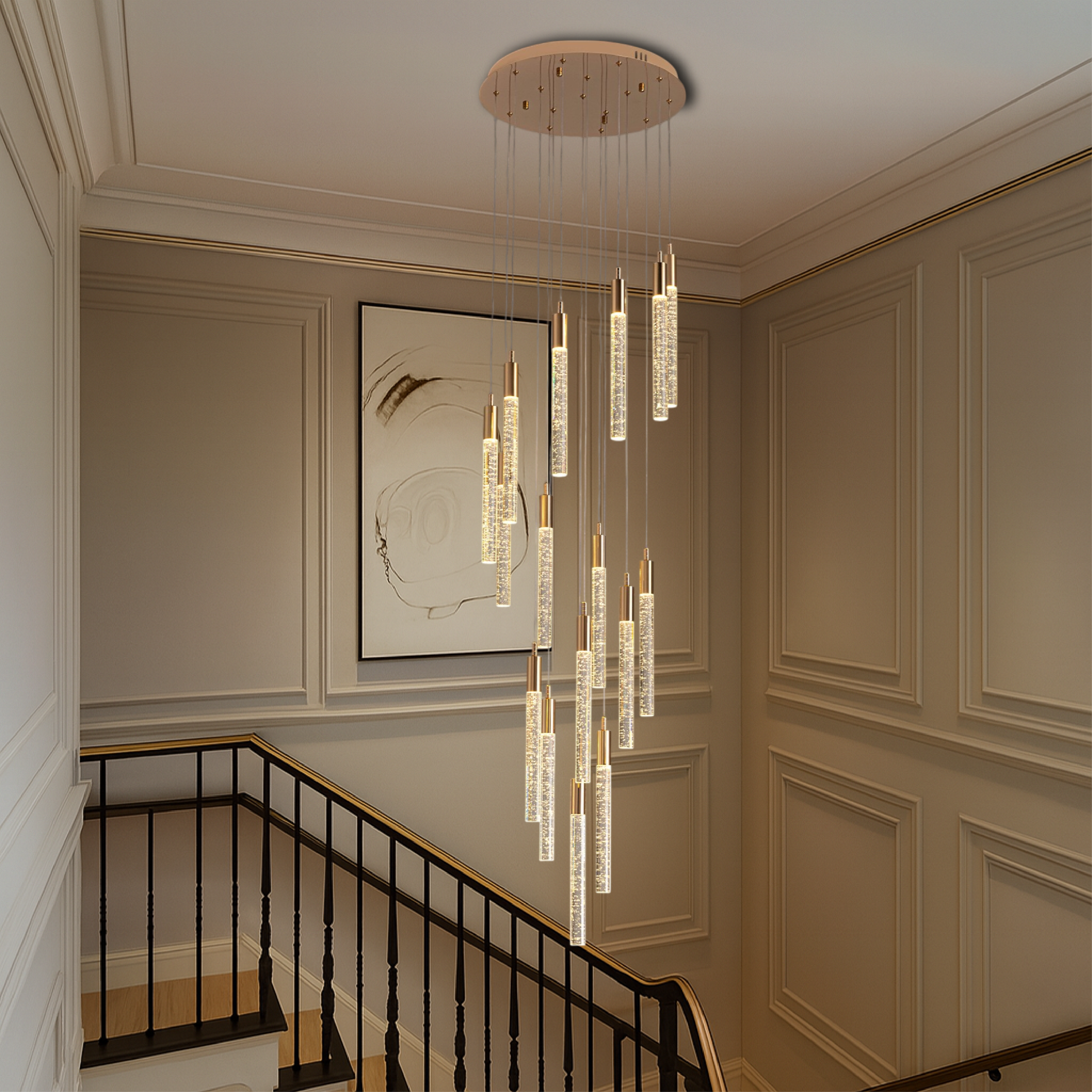 Lumina | Gold Acrylic Stair Chandelier for Sophisticated Interior 1