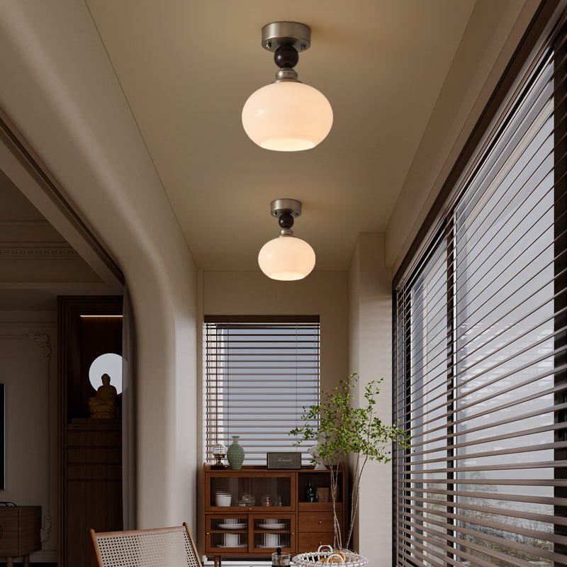 Luminara | Elegant Rustic Glass Ceiling Light Fixture with Walnut Accents 7