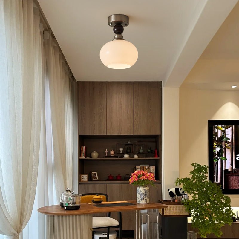 Luminara | Elegant Rustic Glass Ceiling Light Fixture with Walnut Accents 8