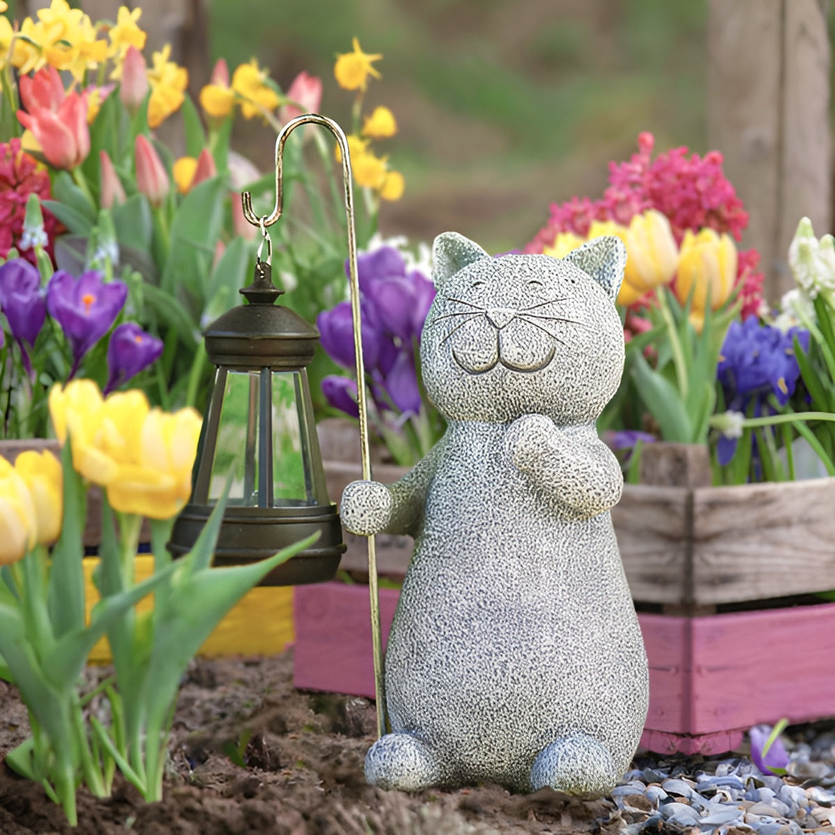LunaGlow | Charming Hand-Painted Solar Cat Garden Statue for Outdoor Décor 2