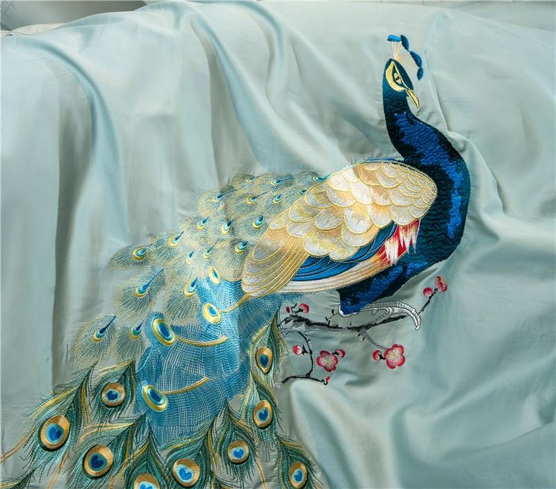 LuxeFeathers – Luxurious Egyptian Cotton Duvet Set with Teal and Peacock Pattern 3
