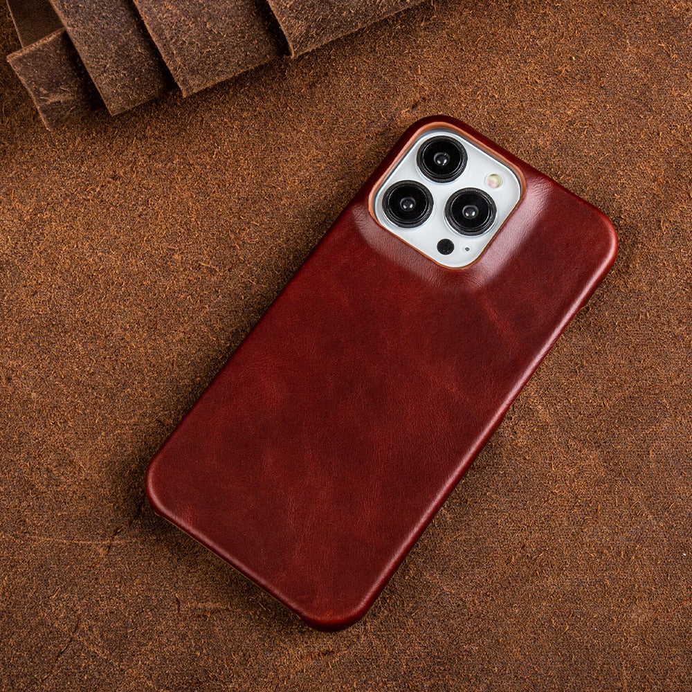 LuxuraLeather | Elegant Premium Oil Wax iPhone Case with Shock Absorption 5