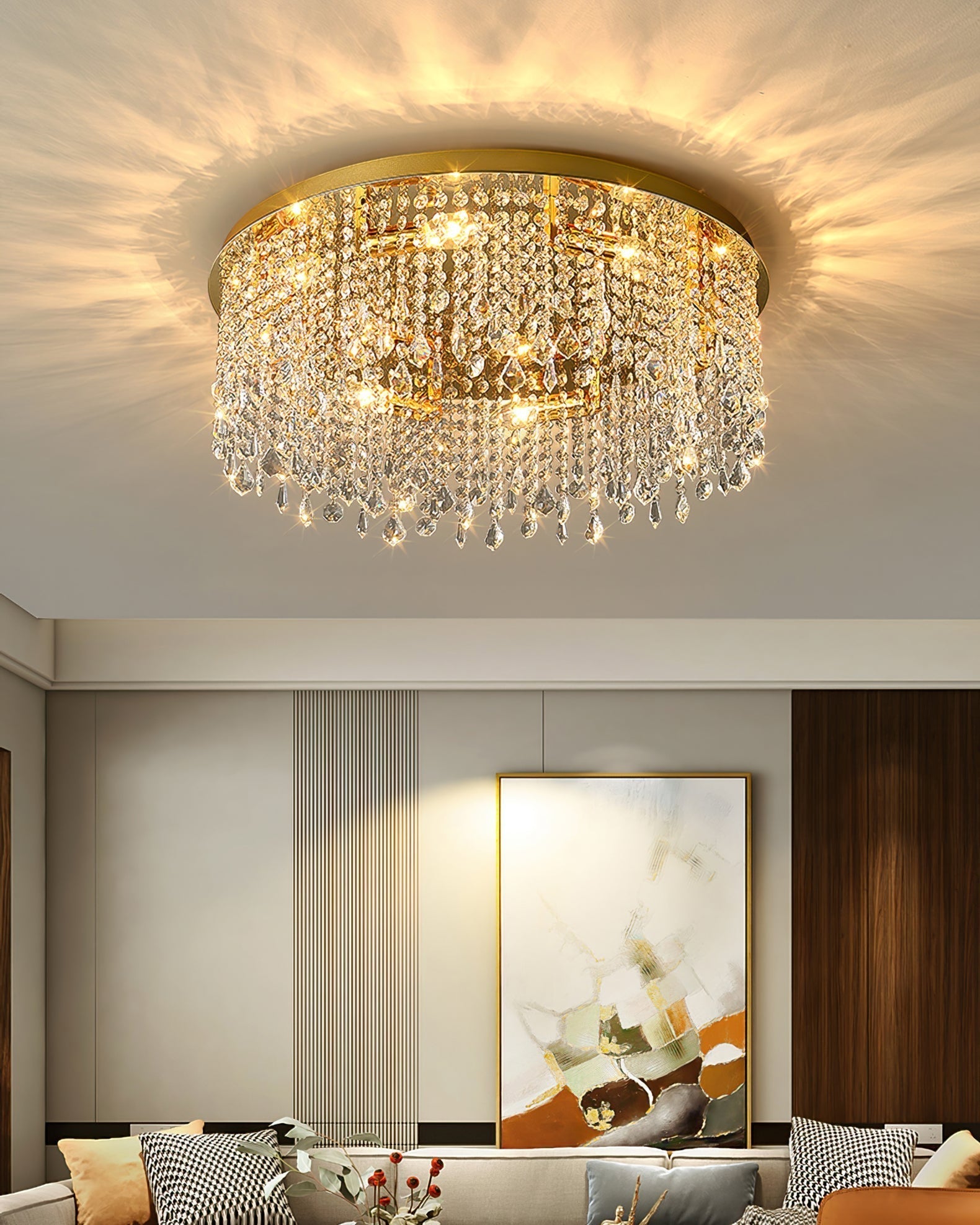 Luxury Flush Mount Ceiling Light Fixture with Crystal and Stainless Steel Design for Modern and Classic Interiors 0