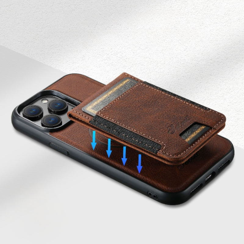 Luxury Phone Case for iPhone with Built-in Card Holder and Magnetic Stand – Durable Protection in Khaki, Black, Blue, Brown 1