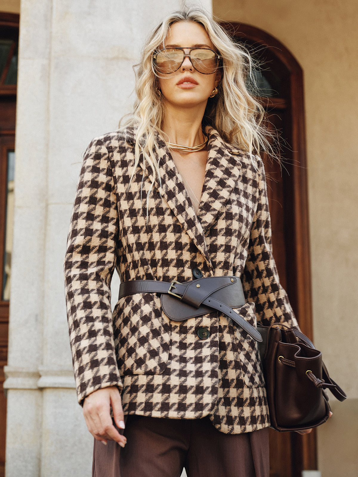 Macie | Houndstooth Belted Blazer 4
